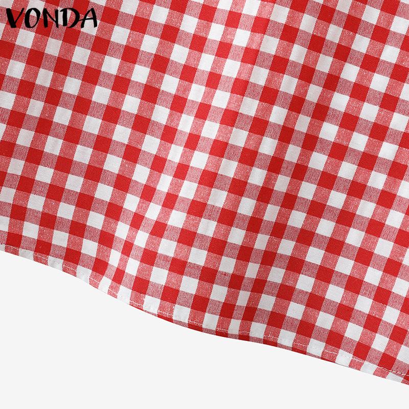 VONDA Summer Women Ruffled Sleeveless Plaid Check Print Casual Tank Tops