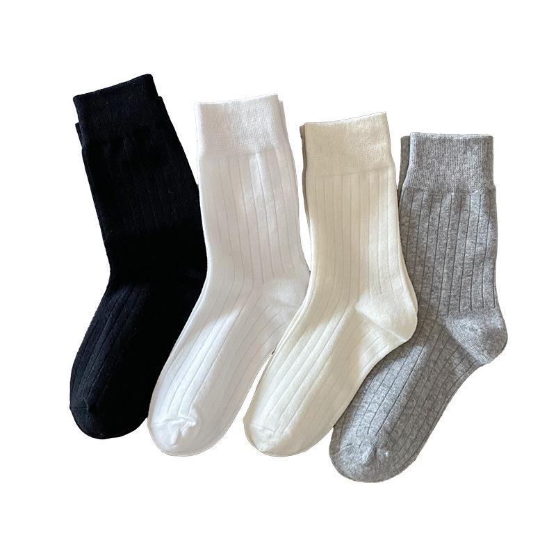 Lady Spring and Autumn Solid Color Thick Bar College Wind Long Tube Pile Socks