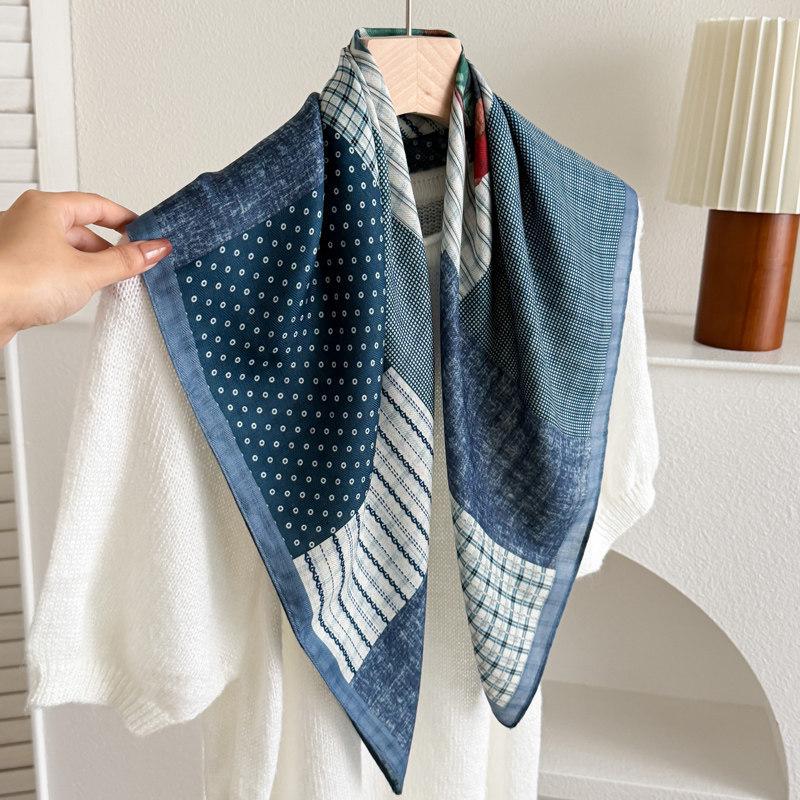 Qiandongge camellia cotton and linen small square scarf silk scarf new women's thin imitation velvet shawl scarf headscarf scarf