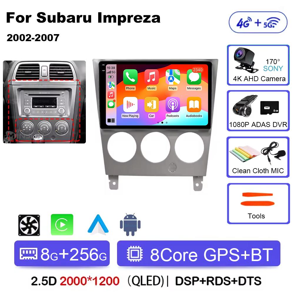Android 14 Для Subaru Impreza GD GG 2002 - 2007 Qualcomm Автомагнитола Мультимедийный плеер Стерео Навигация GPS Беспроводной Carplay Авто