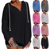 Women's Fashion Long Sleeve Lightweight Hooded Solid Color Drawstring Top