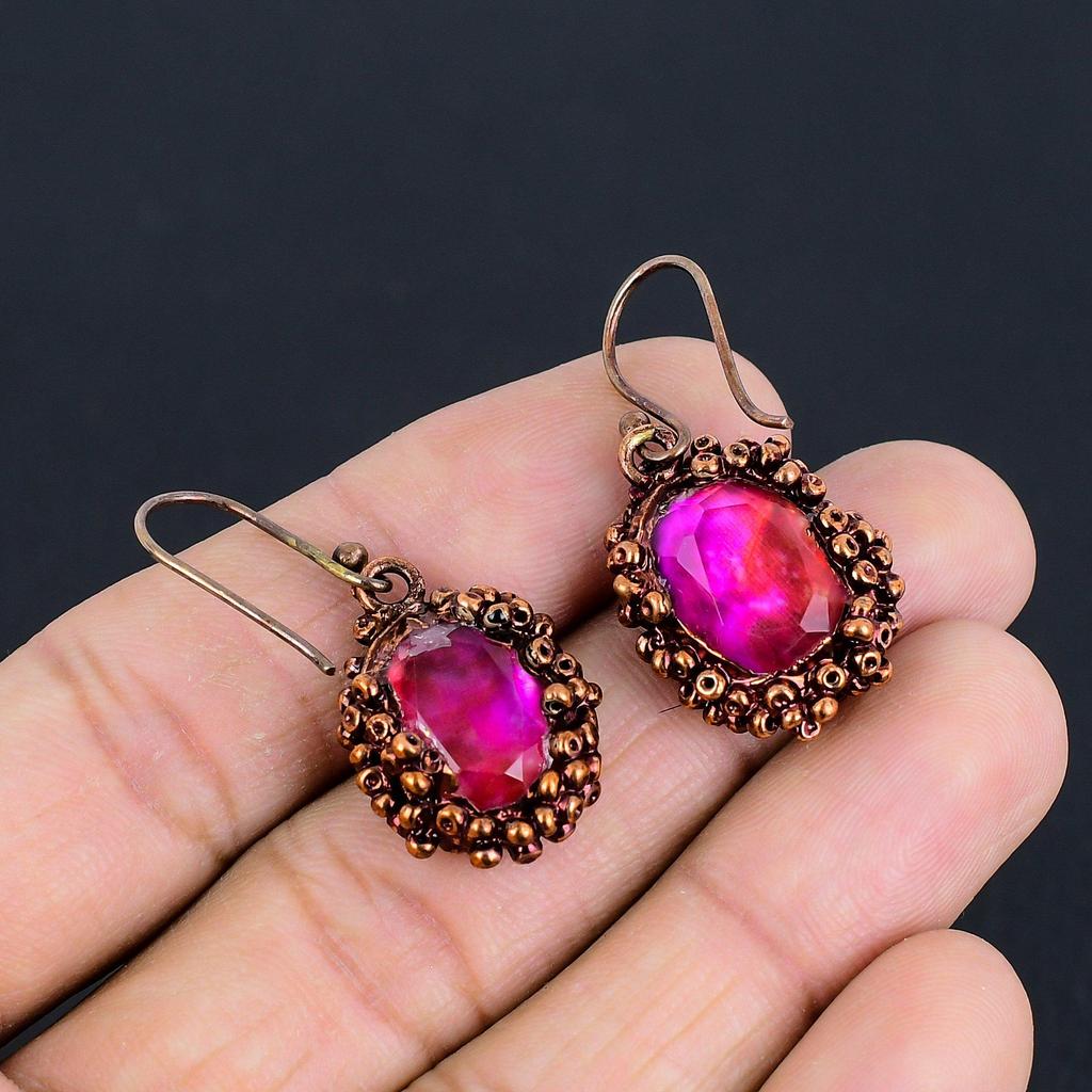 Серьги с аммолитом, Ювелирные изделия из драгоценных камней, Медные гальваноформованные серьги ручной работы, Ювелирные изделия новейшего дизайна