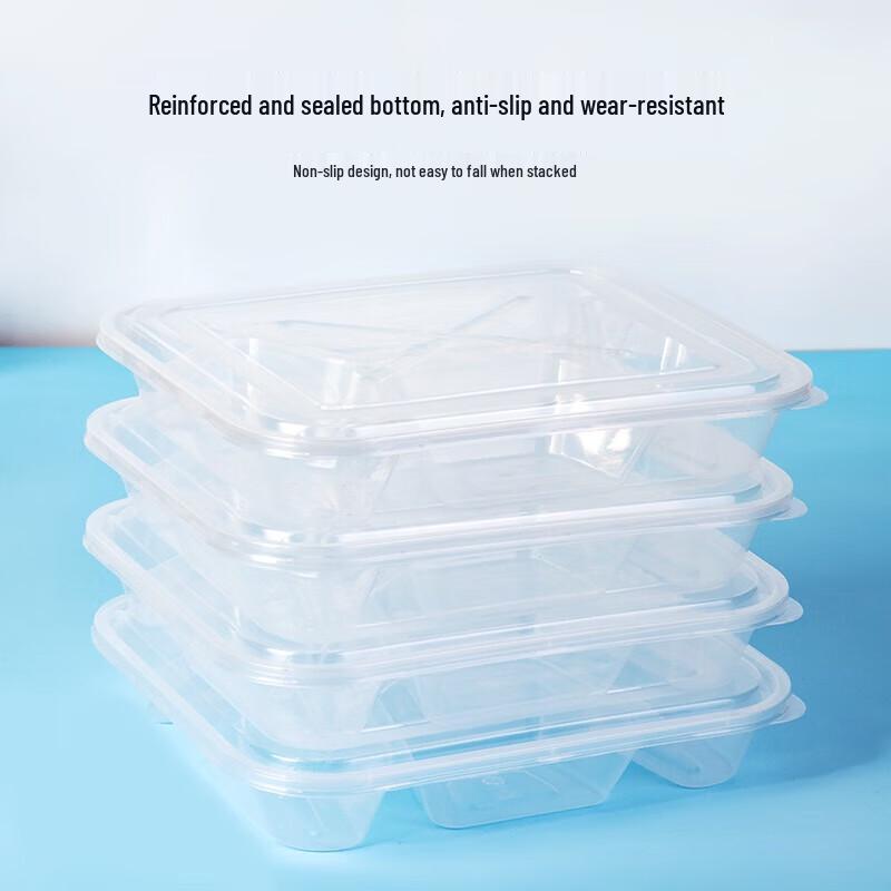 Fangcaodi Disposable 5-Compartment Square Plastic Lunch Box with Lids, 200 Sets