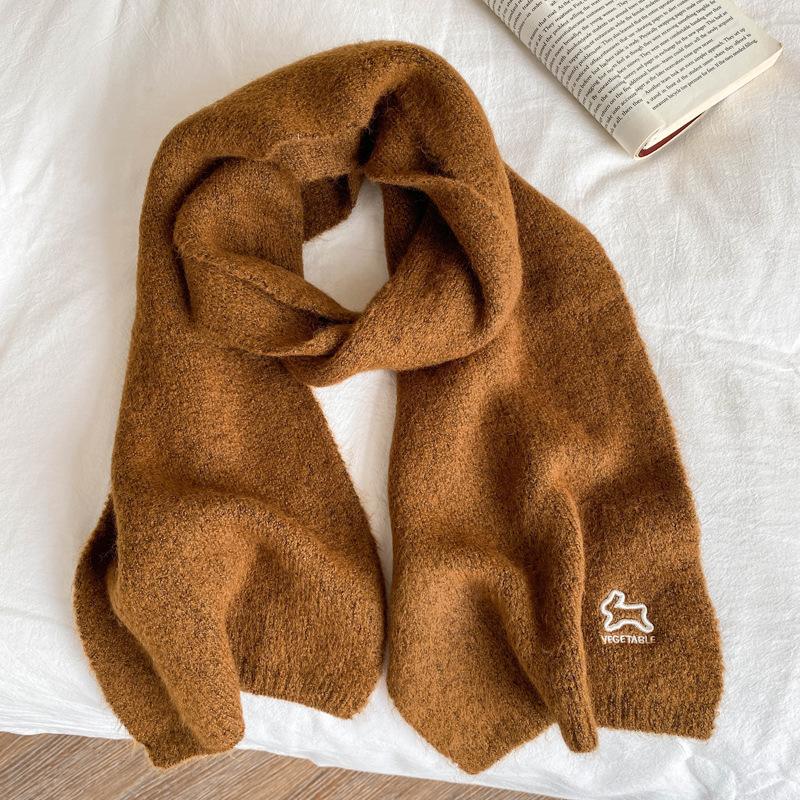 Red Embroidered Wool Scarf Female Rabbit Festive Autumn and Winter Versatile Imitation Cashmere Knitted Shawl