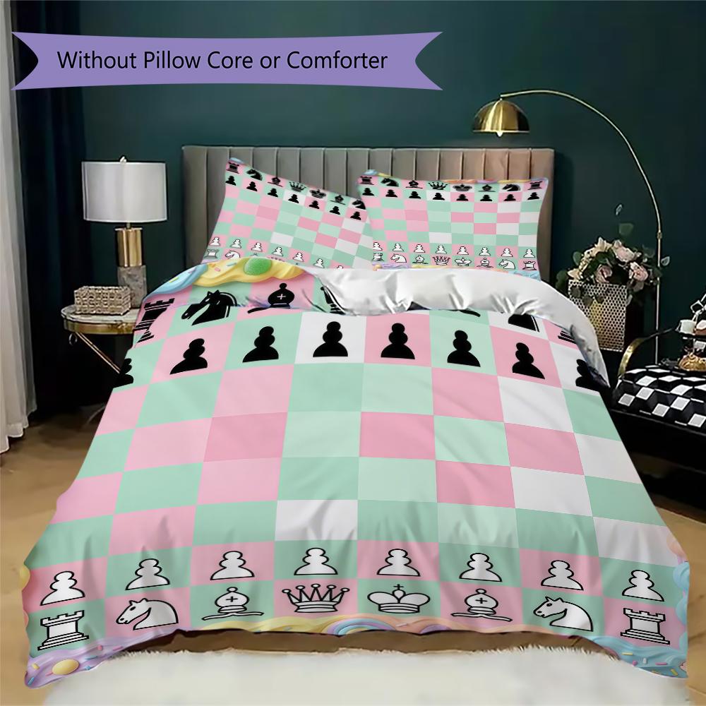 Chess Pattern Bedding uilt Set uilt Cover Pillowcase Home Decoration Birthday Gift (1 * duvet cover + 2 * pillowcase without core)