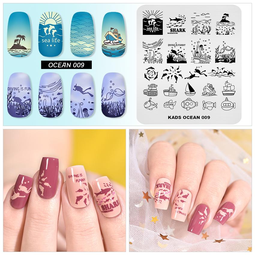 kads Маникюрные штамповочные пластины для дизайна ногтей Ocean 009, штампованные пластины для дизайна ногтей, инструменты для шаблонов для украшения своими руками, штамповка