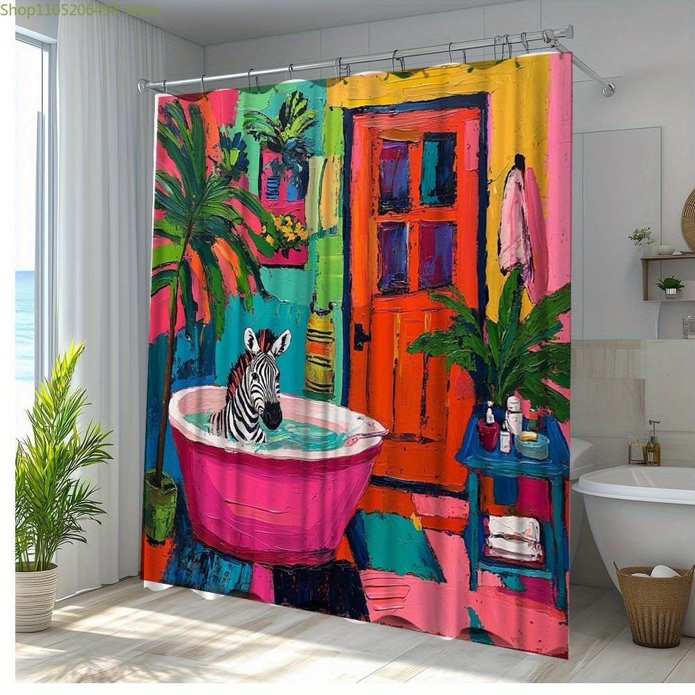 1 шт. Цветная Зебра Арт Занавеска для душа, Креативный Декор для ванной комнаты, полиэстер, яркий ботанический пейзаж, Декоративный душ