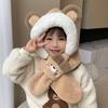 Детская плюшевая шапка-шарф, интегрированная шапка, сезон, мальчики, шапка с ушками, девочки, милый мультяшный комплект из двух предметов