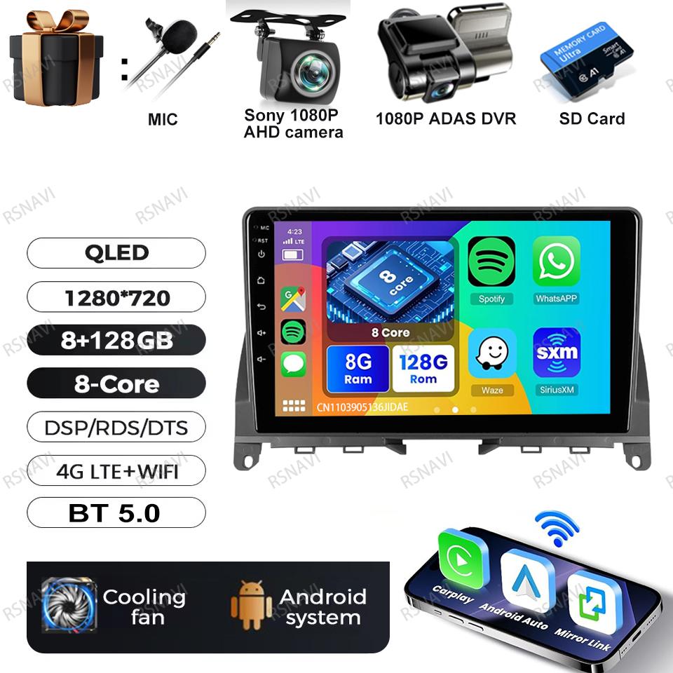 Автомагнитола Android 16 для Mercedes Benz C-Class 3 C220 C180 W204 S204 2006 - 2011 Мультимедийный видеоплеер DSP RDS GPS-навигация