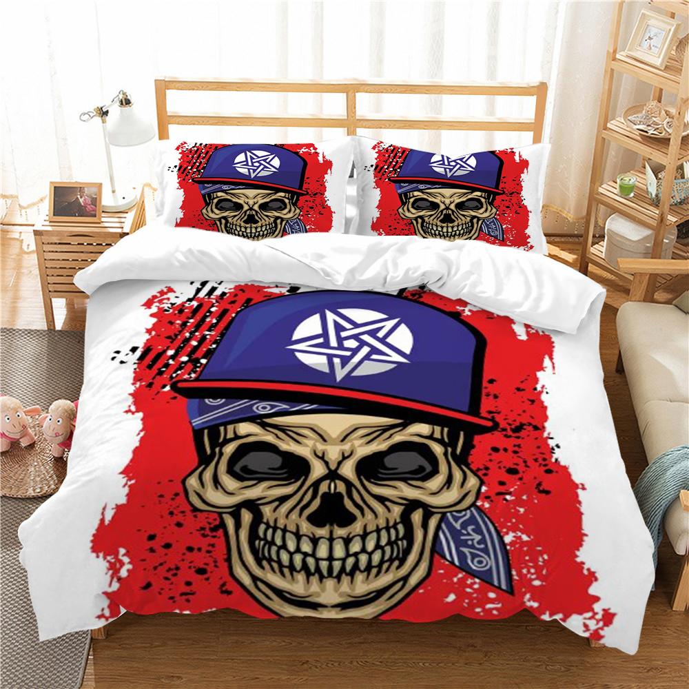 Skull Style Duvet Cover Set 3D Skull Printing Bedding Cover Polyester Home Textiles Soft Pillowcase Boy Single Size Bed Set