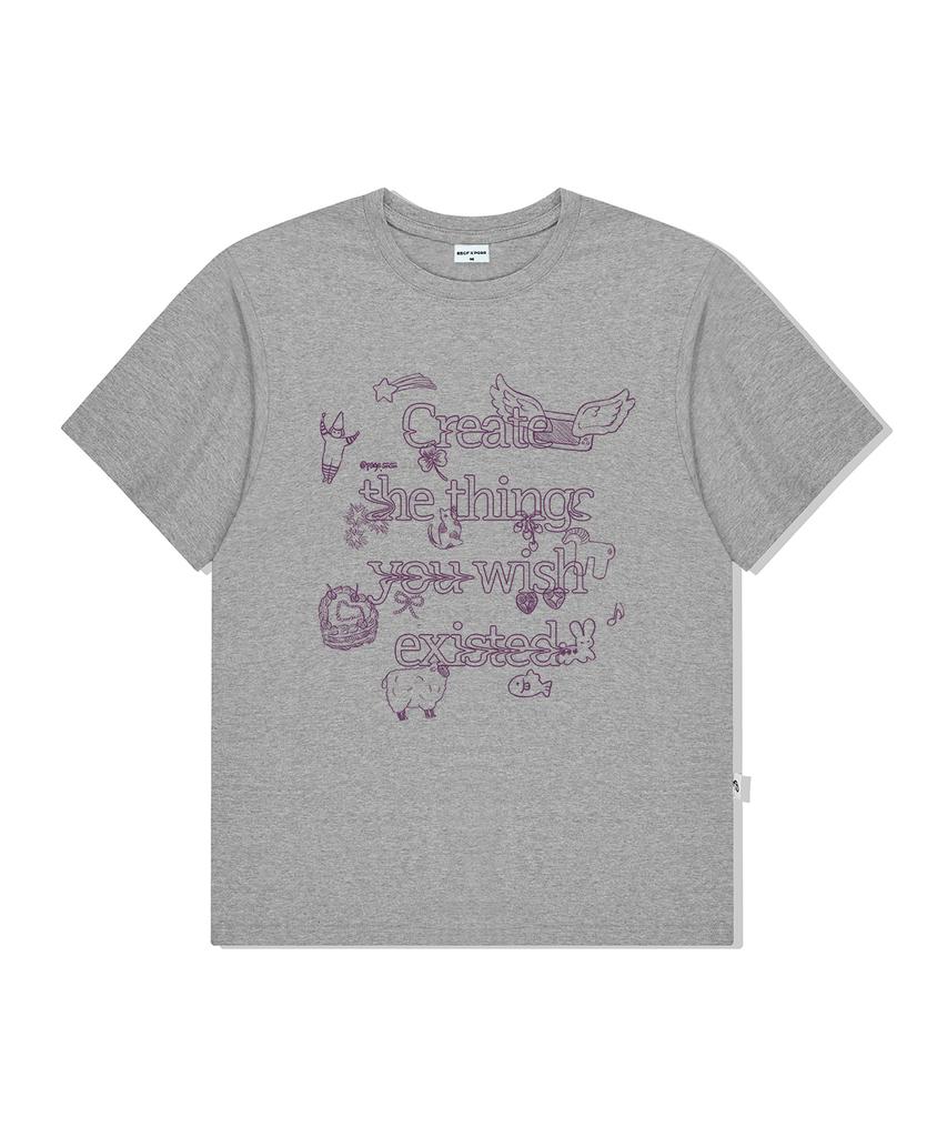 PAGESIISII Wish Things Printed Short Sleeve T-Shirt Melange Gray