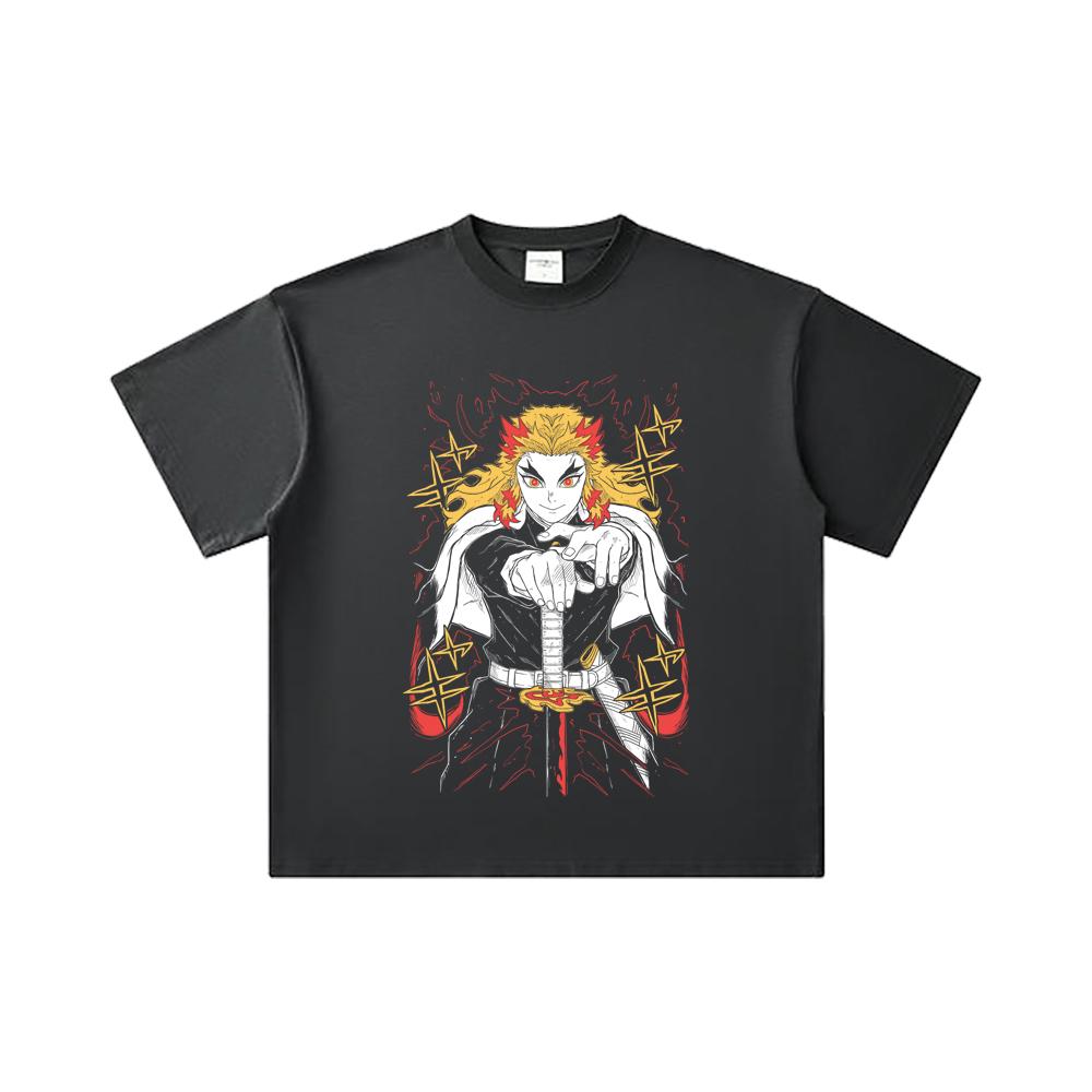 260 GSM Double Yarn 32 Count 100% Cotton Demon Slayer V43 Rengoku Print Unisex Heavy Cotton T Shirt