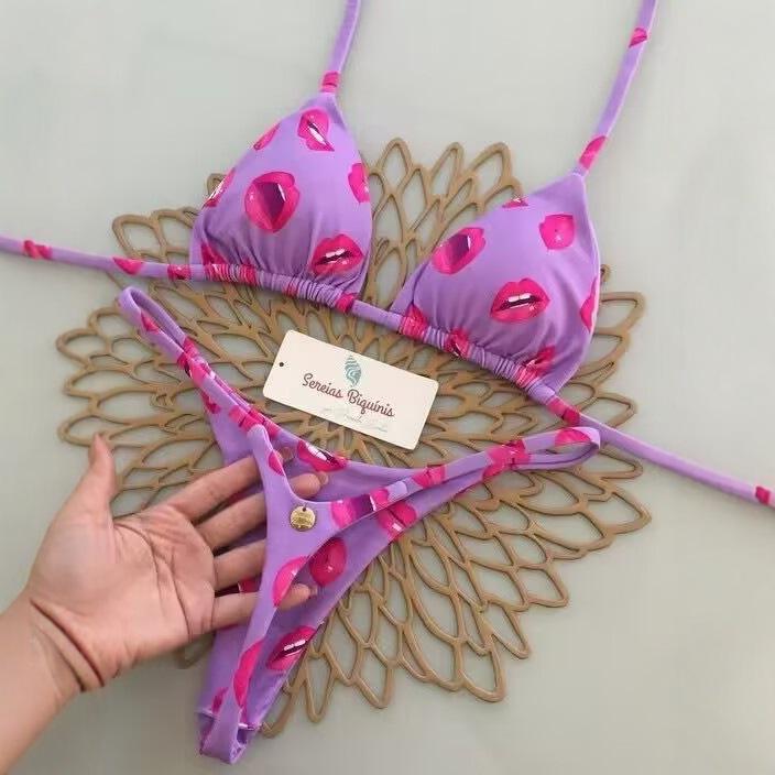 2024 Разноцветный принт Завязывающийся бразильский бикини-стринг