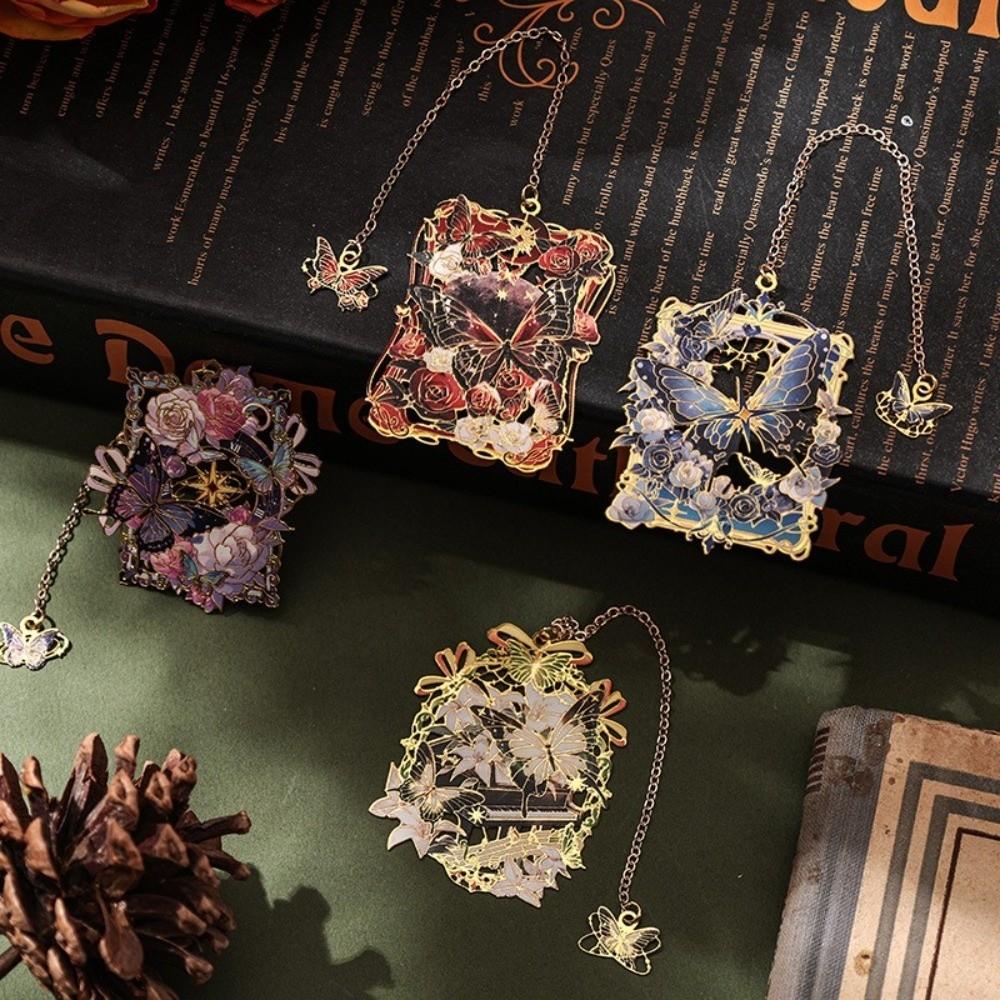 New Retro Style Metal Bookmark Flowers & Butterfly Thin Hollow Book Mark Pendant Style Book Reading Clip Book Lover Gift