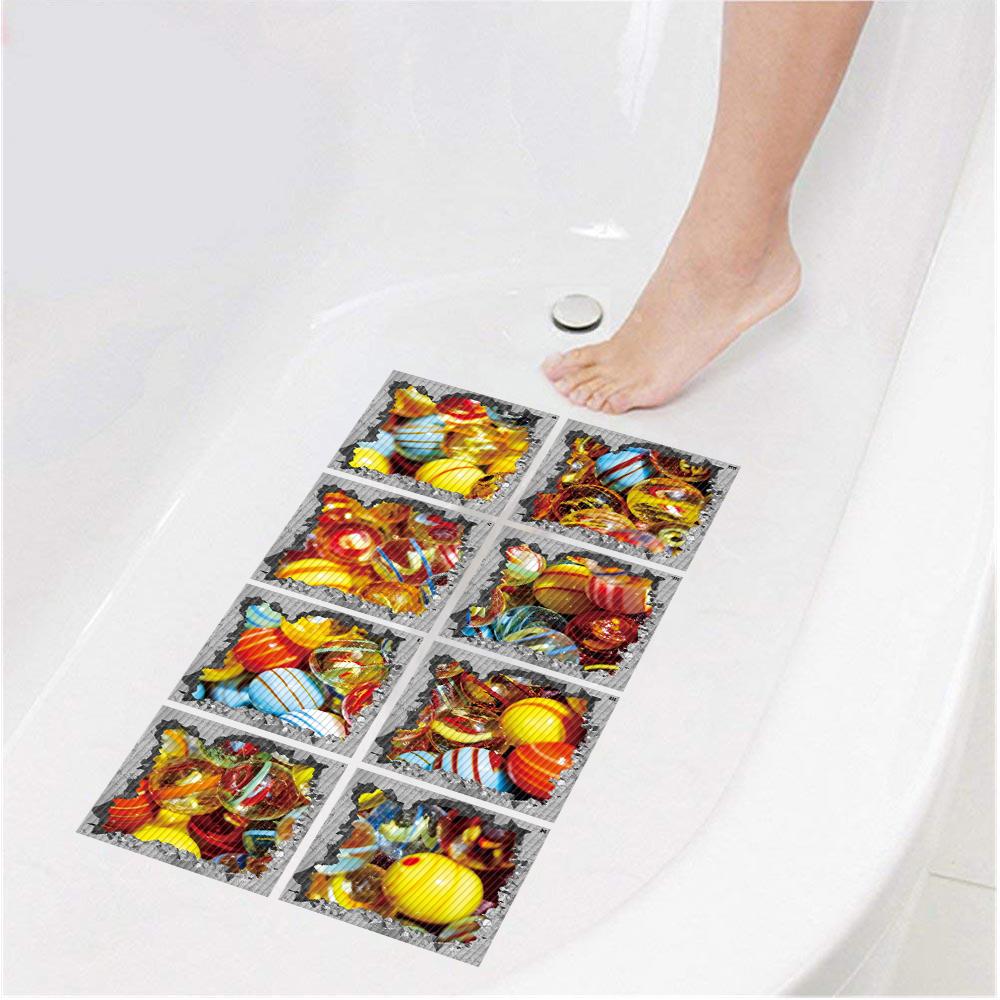 8Pcs 3D Bathtub Anti-Slip Stickers - Waterproof PVC Bathroom Safety Decals - Decorative 13x13cm Removable Self-Adhesive Mural
