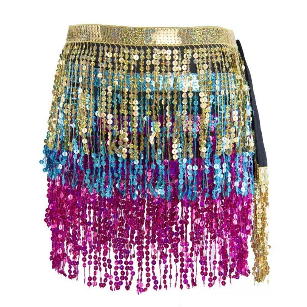 Bohemian Sequin Fringed Skirts Tassels Wrap Belts Show Dancer Skirt Women