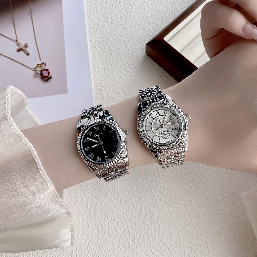 Gold Silver Steel Belt Diamond-encrusted High-end Women's Watch Simple Scale Alloy Rhinestone Quartz Watch Batch Watch