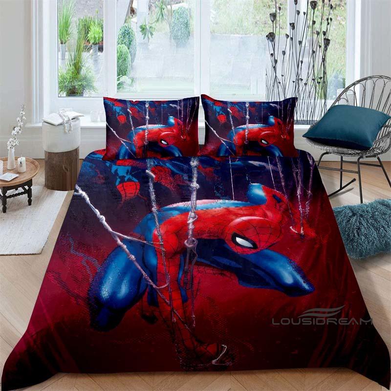 Cartoon pattern duvet cover and pillowcase bedding set, bedroom decoration for boys and girls, Spider-Man themed gift for childr