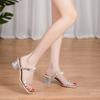 2024 Sandals Women's Summer New 2024 Medium Heel Thick Heels with High Heels External Wear Sandals for Women