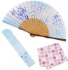 Stylish Folding Fan with Pouch and Handkerchief Set Grass [Osaka Choseido] Women's (Flower Poem) (Autumn (Blue))