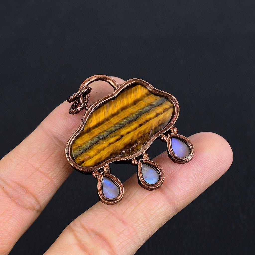 Tiger's Eye Copper Pendant, Copper Electroformed Pendant Jewelry. Gift For Women Handmade Pendant Gemstone Jewelry