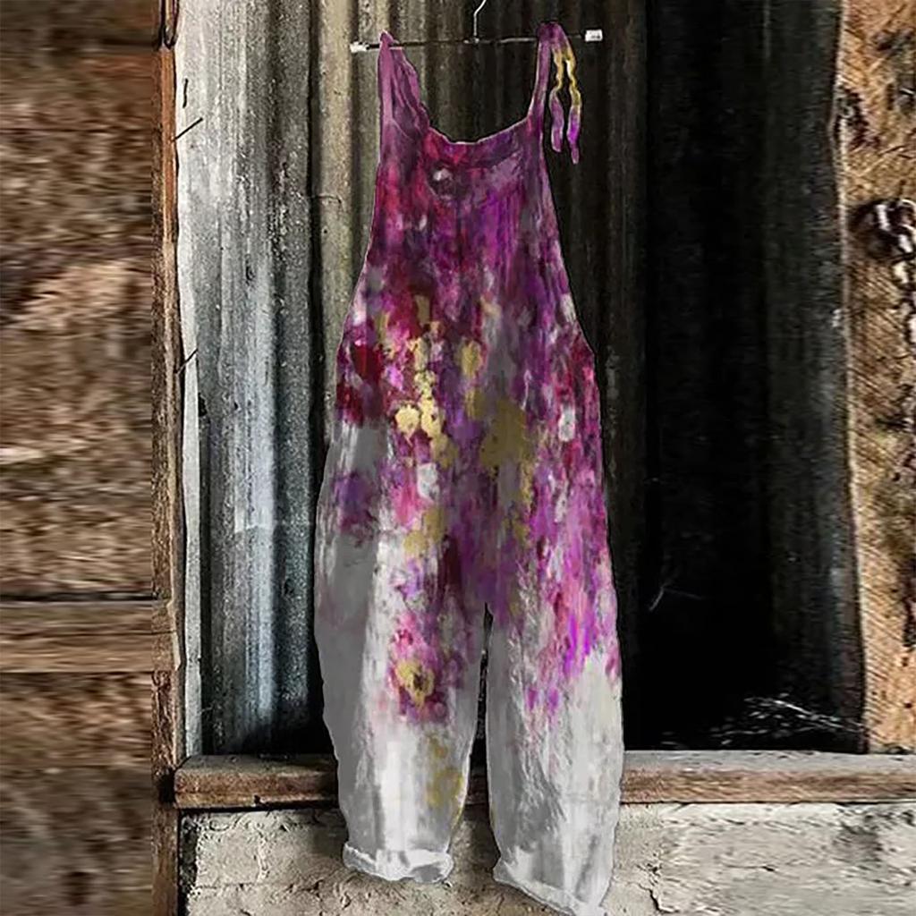 Новый летний повседневный свободный женский комбинезон с высокой талией и цветочным принтом для отдыха, винтажный комбинезон с куполом