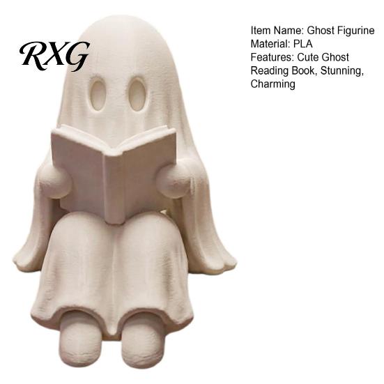 Small Ghost Statue for Edge Reading Book Halloween Decoration, 3D Printed Shelf Sitter Statue, Figurine Ornament Cute Spooky Sitting Bookshelf,