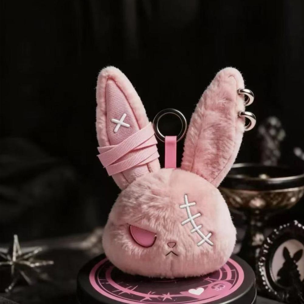 Plush Dark Bunny Plush Doll Embroidered Rabbit Bag Charm Cute Bunny Plush Keychain  Daily Carry