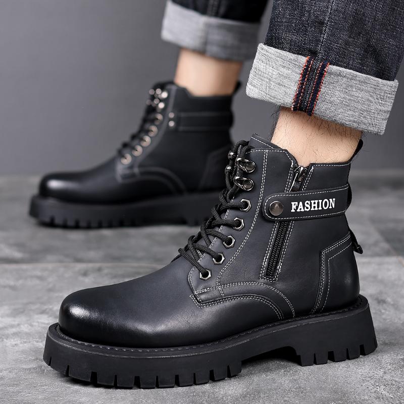 Брендовые мужские ботинки из натуральной кожи с толстой подошвой, с хлопковой подкладкой, теплые рабочие мужские ботинки с мехом, шерстяные кожаные ботинки для отдыха на открытом воздухе