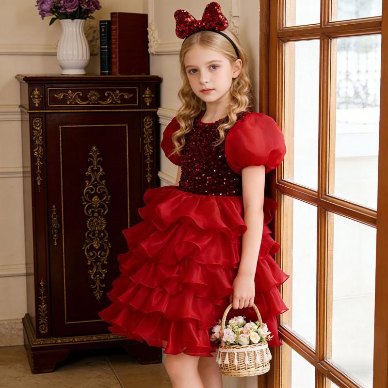 Girls Princess Tulle Dress Birthday Wedding Party Sequined Performance Gown