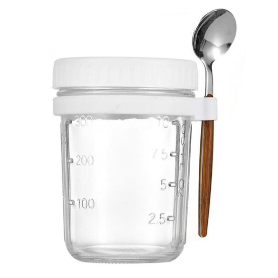 350 мл чашка для овса на ночь с ложкой и крышкой герметичный стеклянный контейнер для завтрака для овсянки, салата, йогурта, экологически чистая многоразовая чашка