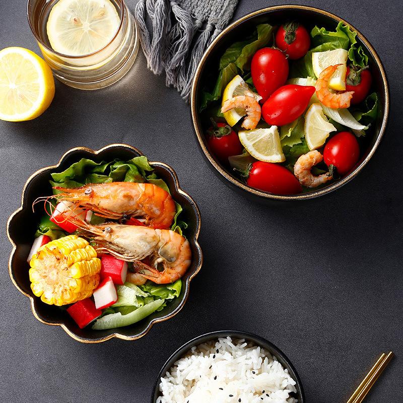 Japanese Fruit Bowl Salad Bowl Ceramic Rice Bowl Flower-Shaped Small Soup Bowl Buffet Restaurant Cooking Dishes Tableware