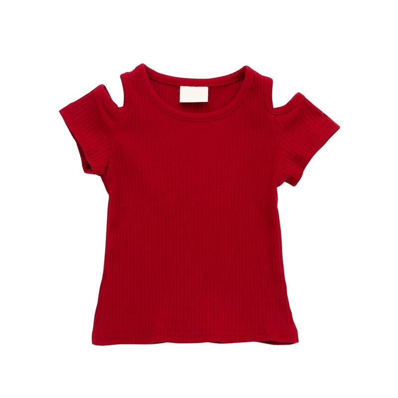 Летняя детская футболка ярких цветов с открытыми плечами и короткими рукавами для маленьких девочек, хлопковая одежда, топы