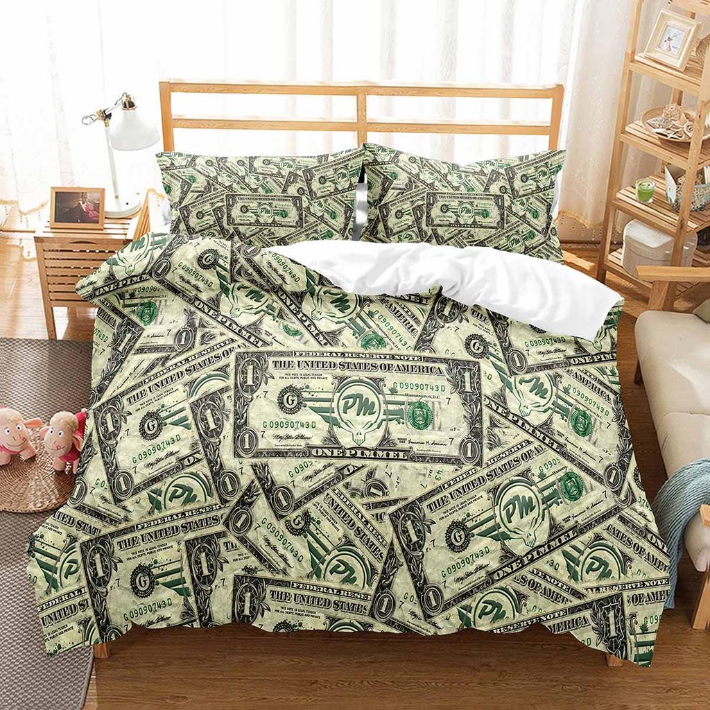 Комплект постельного белья 3D Modern с принтом в виде доллара, пододеяльник, яркий, 2/3 предмета, денежный узор, забавный размер King Queen