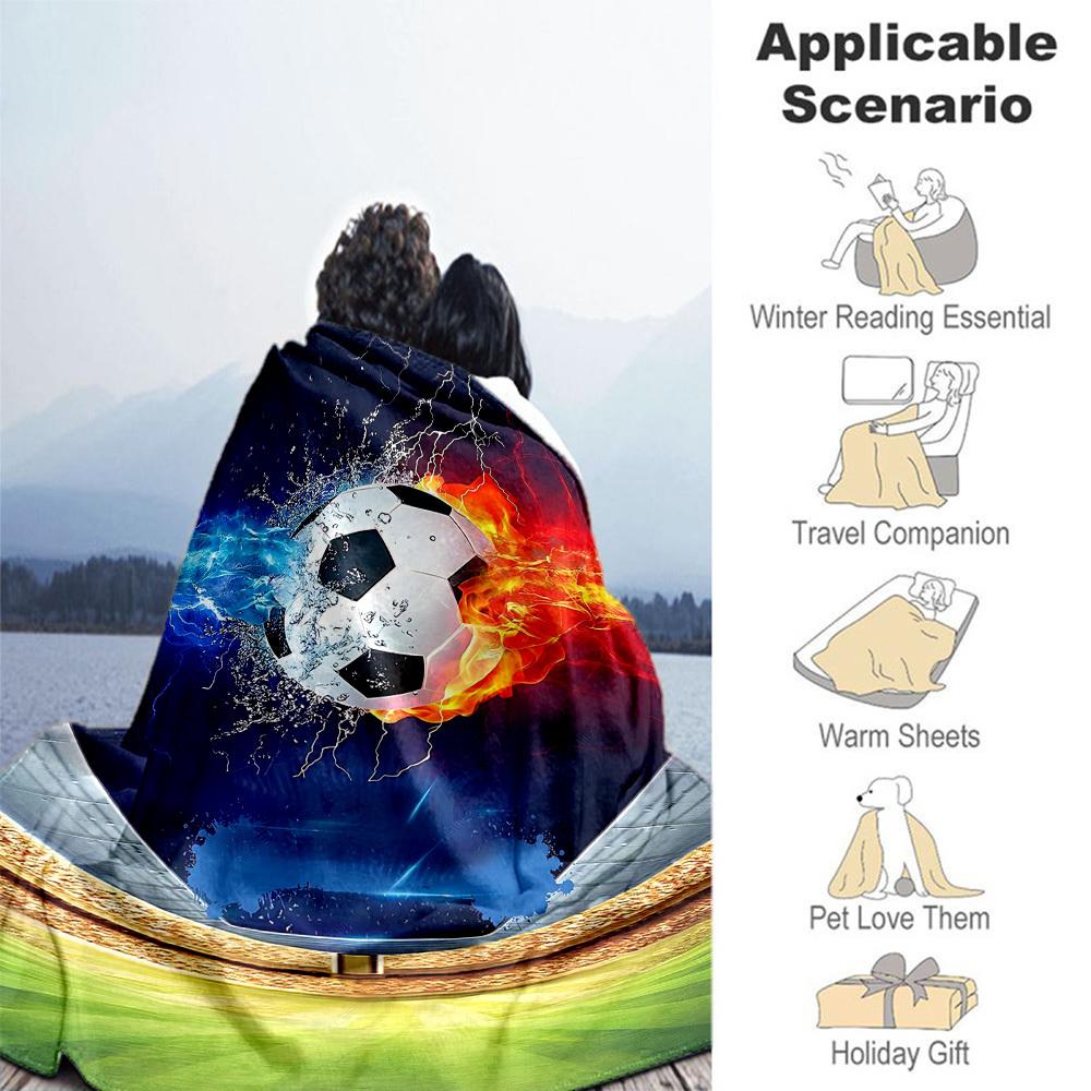 1pc Soccer Ball Fire Outdoor Blanket Lightweight Flannel, Soft & Warm, All-Season Use for Sofa, Outdoor, Camping, Living Room, Office089