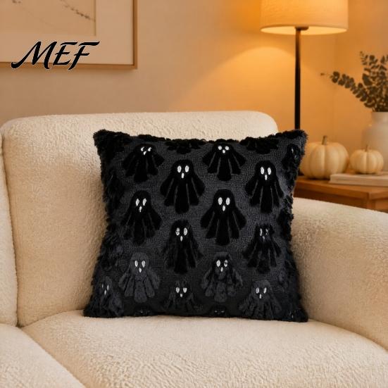 Soft Plush Decorative Cushion Cases Halloween Ghost Cover, Fuzzy Throw Pillow 18x18 Inch Seasonal Bedroom Accessories Washable Case for Sofa