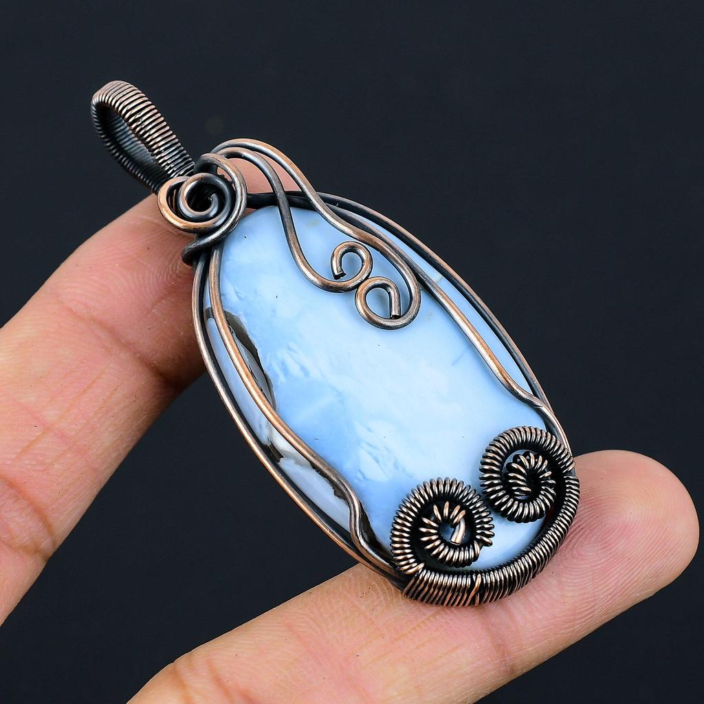 Owyhee Opal Gemstone Pure Copper Wire Wrapped Handmade Pendant Jewelry