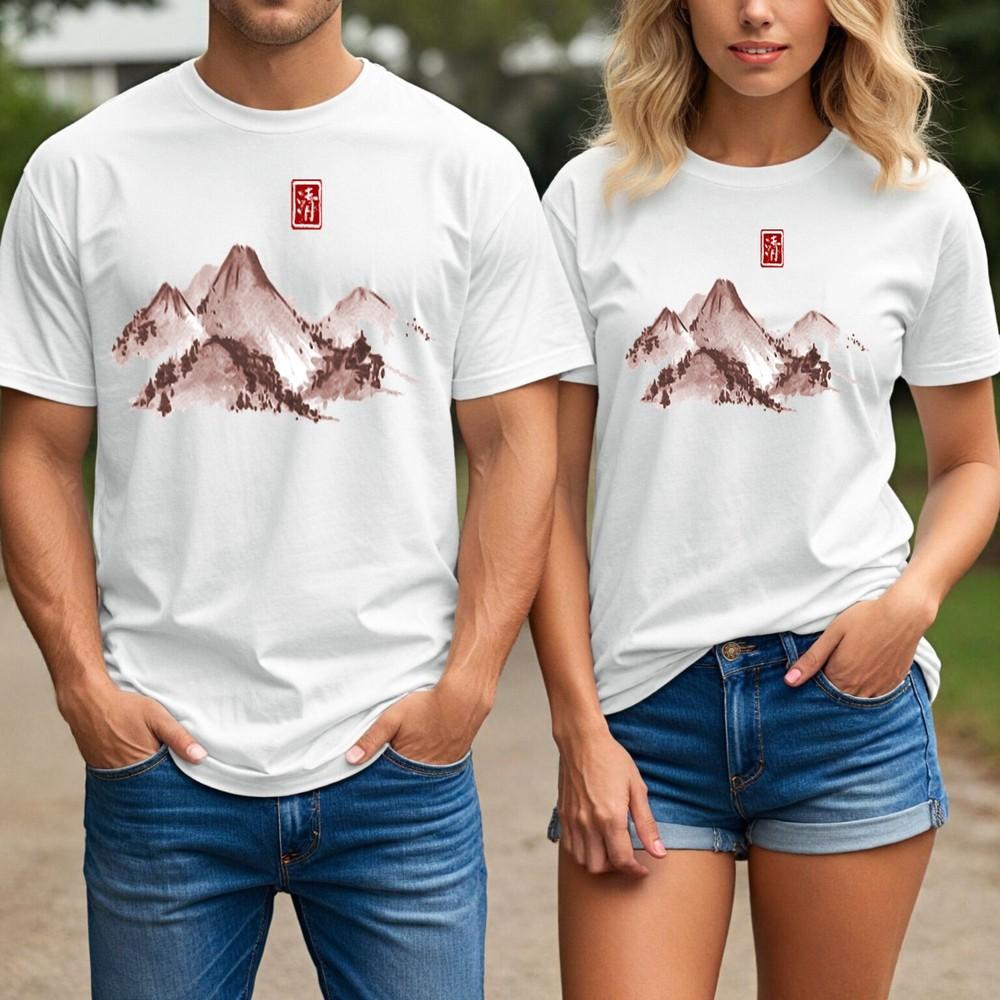 hinese Landscape Art T Shirt Unisex Mountain Ink Painting Minimal Graphic Gift