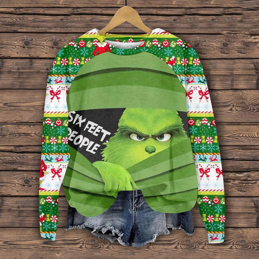 Женская мода повседневная толстовка с длинным рукавом и вставкой на плече с принтом на Хэллоуин с круглым вырезом