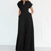 Spring New Women's Clothing Elegant and Elegant Solid Color High-waist V-neck Wide-leg Jumpsuit