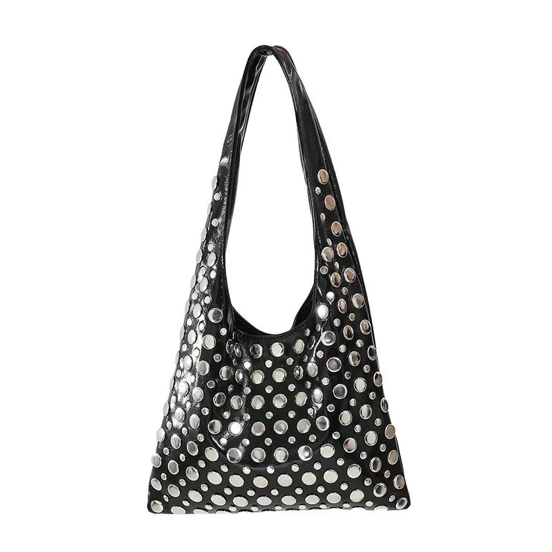 Fashion PU Big Rivets Designer Style Shoulder Bags for Girls  Trendy Large Capacity Personality  Girl Style Handbags