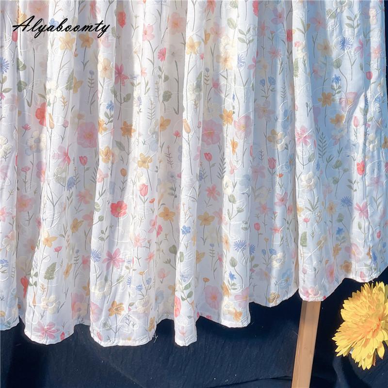 Японская юбка Mori Girl весна-лето для женщин миди с эластичной талией, цветная цветочная милая юбка, элегантная женственная женская красивая юбка