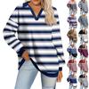 Women's Fashion Stripe Printed V Neck Long Sleeve Loose Pullover Sweatshirt Top