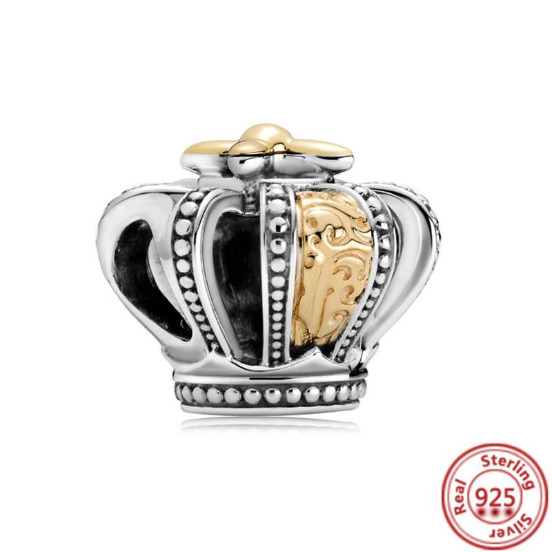 Подходит для оригинального браслета с шармами Pantaro 925 медь Двухцветное кольцо-сердце Мама Дерево Велосипед Звезда Замок Свеча Золотые бусины DIY Циркон