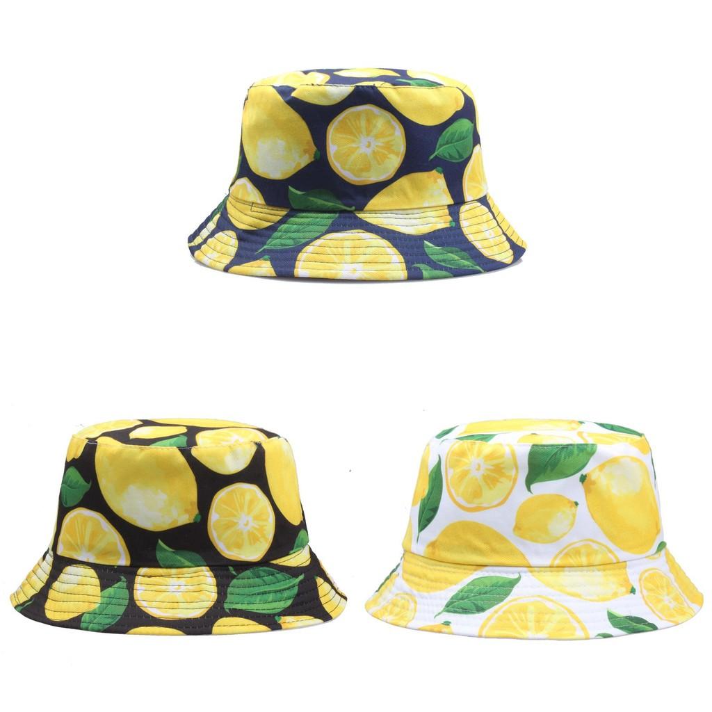 Fisherman Print Lemon Hat Fruit Pattern Bucket Cap Sun Protection Breathable