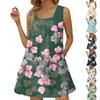 Женское модное повседневное платье без рукавов с квадратным вырезом, плиссированное платье-майка, пляжные платья с принтом