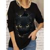 Women's T Shirt Tee Cat Print Daily Weekend Fashion Funny Long Sleeve Round Neck Black Spring &  Fall