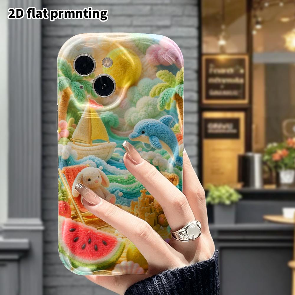 Phone case: 2D flat, suitable for iPhone 18, 17, 16, 15, 14, 13, 12 Pro protective cases, summer beach paradise, perfect holiday gift for Christmas an