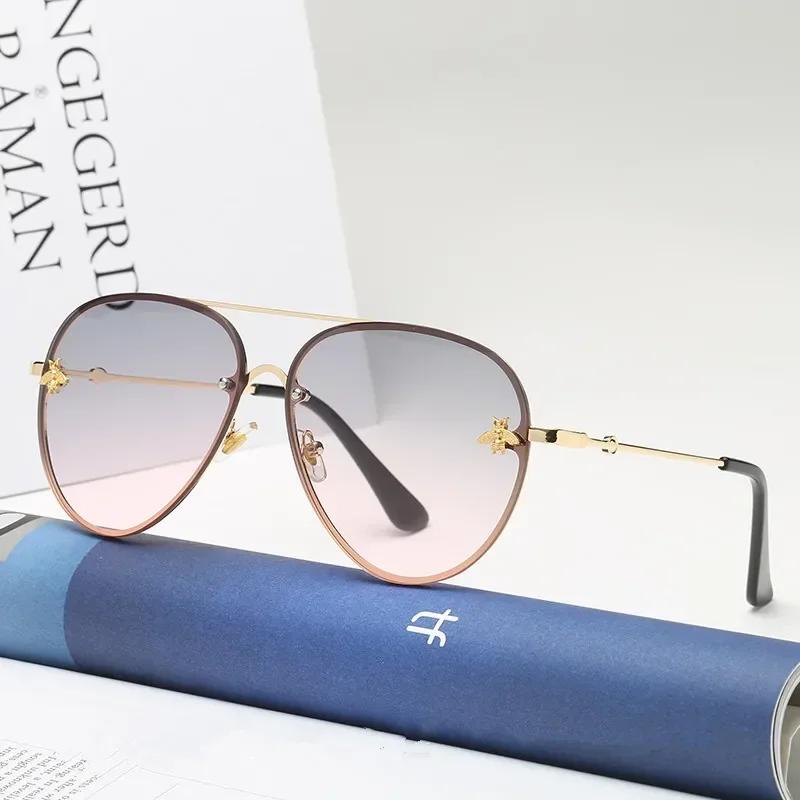 Luxury Brand Designer Female Rimless Sunglasses Aviation Woman Sun Glasses Gradient Shades Little Bee Lens Ladies UV400 Ray