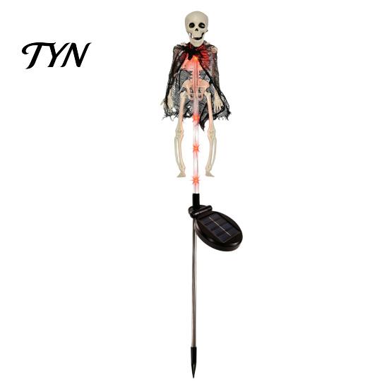 Automatic Solar Skeleton Lights Yard Stake Light, Halloween Glowing Skull Garden Decor Waterproof Stakes with Cloak, Outdoor Lawn Lamp for Haunted